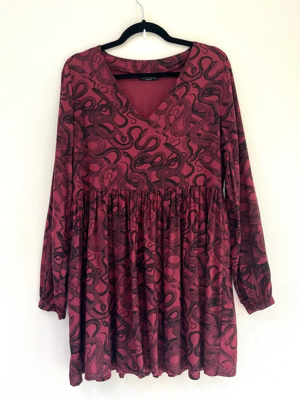 Disturbia Ophidia Snake Print Mini Dress EUC Burg/Blk Pull Over Long Sleeve 10